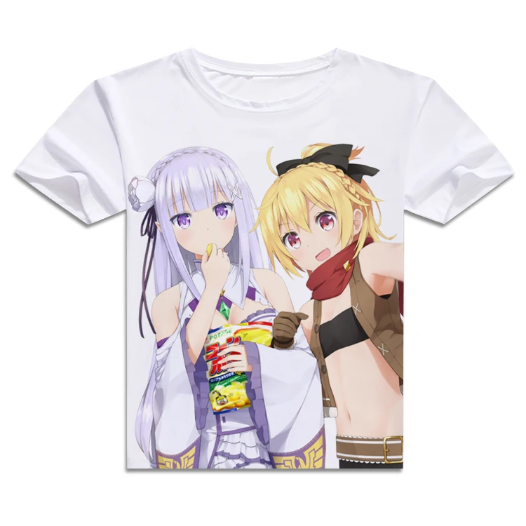 Re:Zero kara Hajimeru Isekai Seikatsu Emilia Футболки с принтом Rem Ram короткими рукавами и круглым