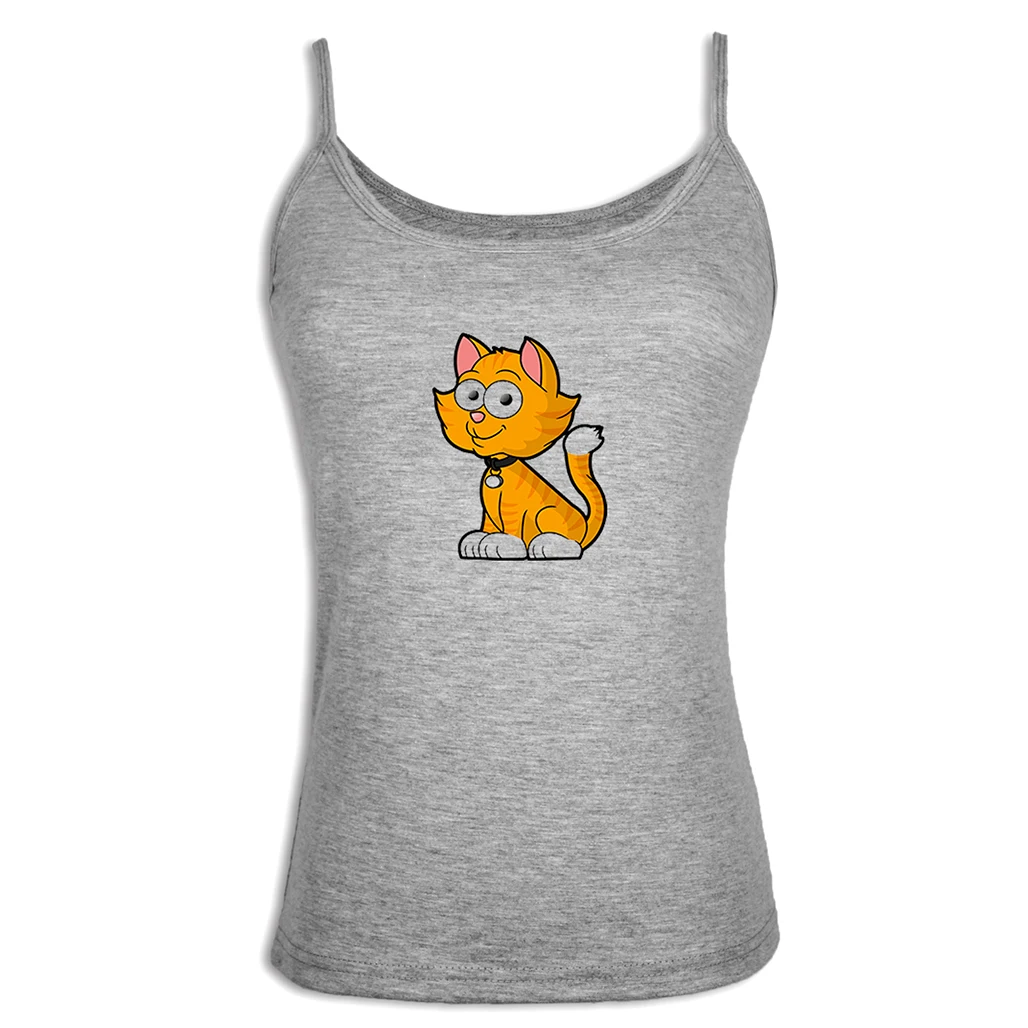 Kawaii майка с принтом кота для фитнеса Cami девушек Femme хлопок круглый вырез Пляжная