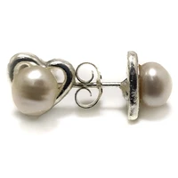 wholesale 6 7mm natural white button pearl 925 sterling silver heart style stud earring