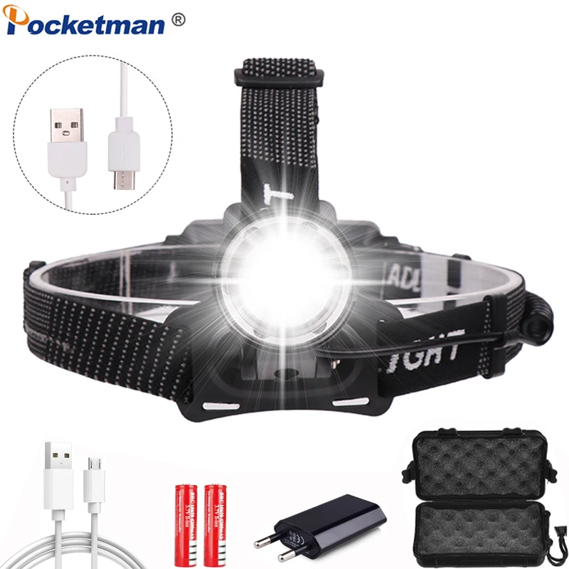 XHP50 светодиодный фонарь мощный супер яркий V6 налобный фонарь USB Перезаряжаемый налобный фонарь Масштабируемая фара с батареей 18650