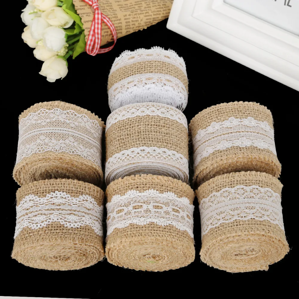 2 м/лот ширина 5 см белые рулоны из натурального джута мешковатые ленты с кружевом