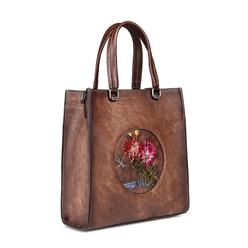 Сумка-тоут женская из натуральной кожи саквояж на плечо мессенджер с узором в