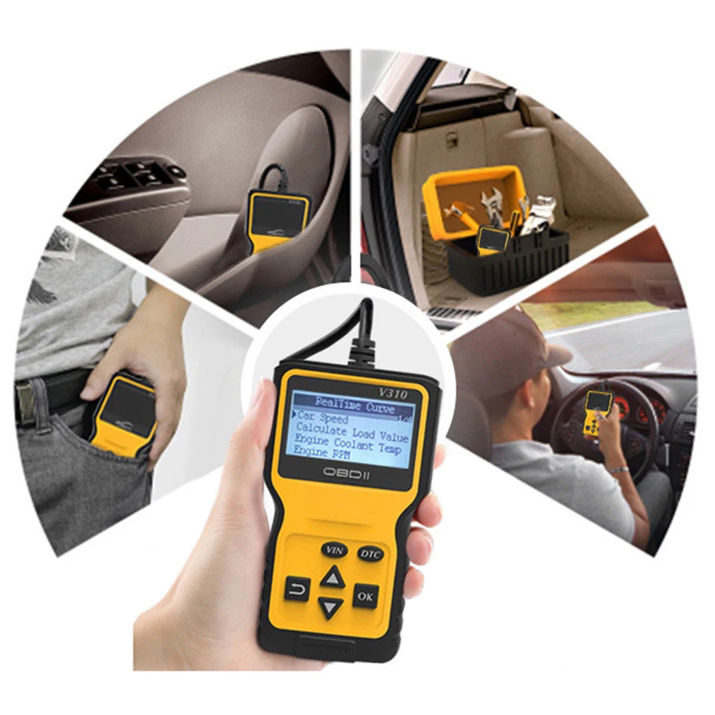 V310 автомобильный считыватель кодов Авто AD310 OBD2 сканер V1.1 16pin мужской двигатель охлаждающей жидкости Temp Автомобильный датчик скорости OBDII диагностический инструмент