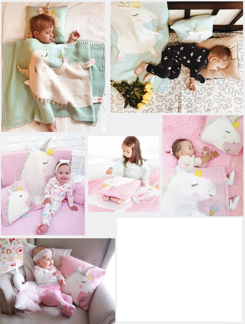 Baby Knit Cushion Pillow Cartoon Three-dimensional Unicorn Sofa Pillows Children Photography Prop Bedding Decorative Cushions
