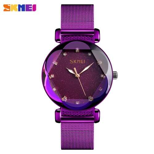 Steel-Purple SKMEI модные женские часы брендовые Роскошные Кварцевые женские часы наручные часы из нержавеющей стали водонепроницаемые часы браслет reloj mujer - Цвет: Steel-Purple