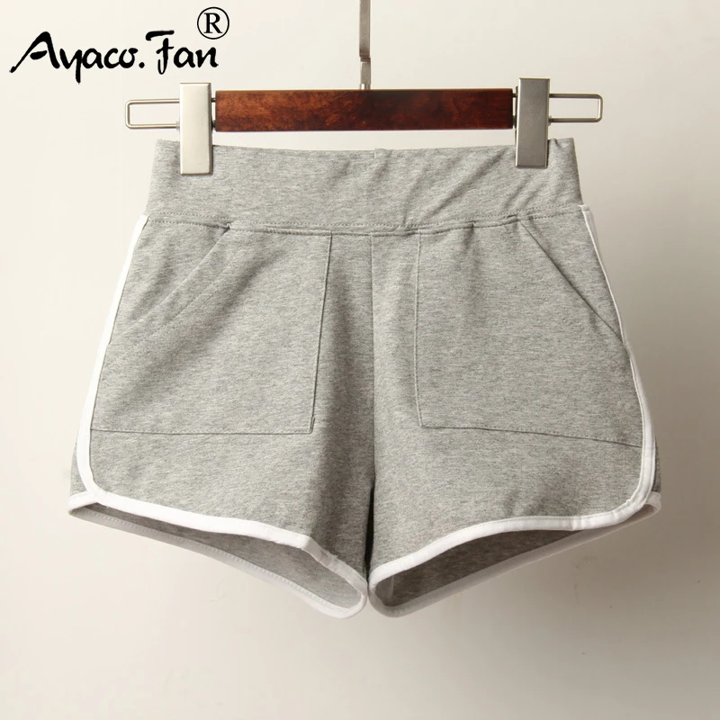 Шорты женские спортивные однотонные эластичные модные повседневные хлопковые