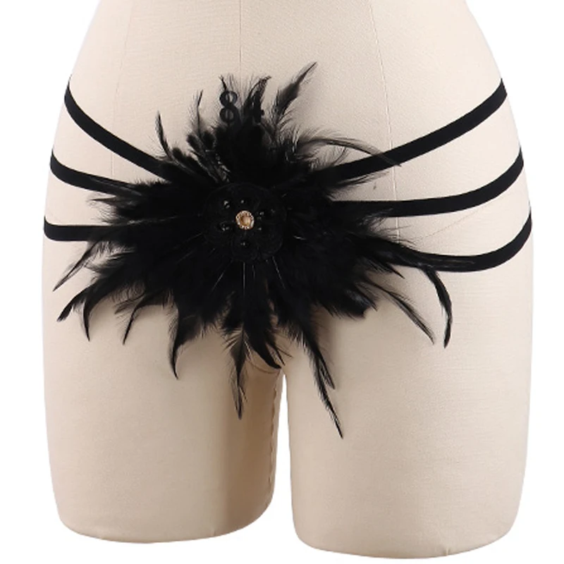 Женское Модное Новое поступление перьев Сексуальные Черные стринги фетиш одежда