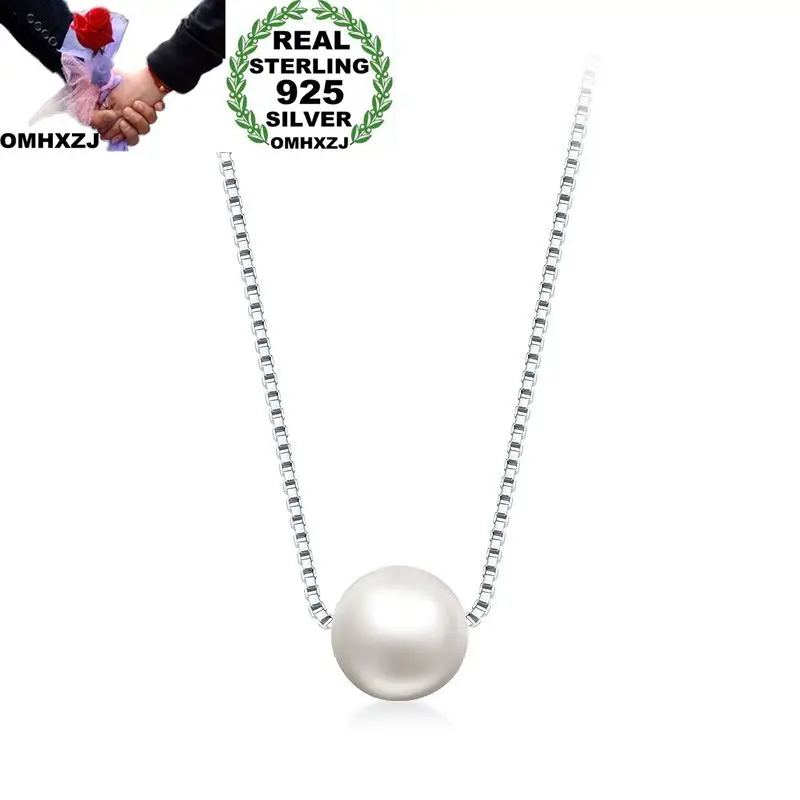 

OMHXZJ оптовая продажа, Европейская мода, женский свадебный подарок, жемчужное ожерелье с подвеской из стерлингового серебра 925 пробы NA14