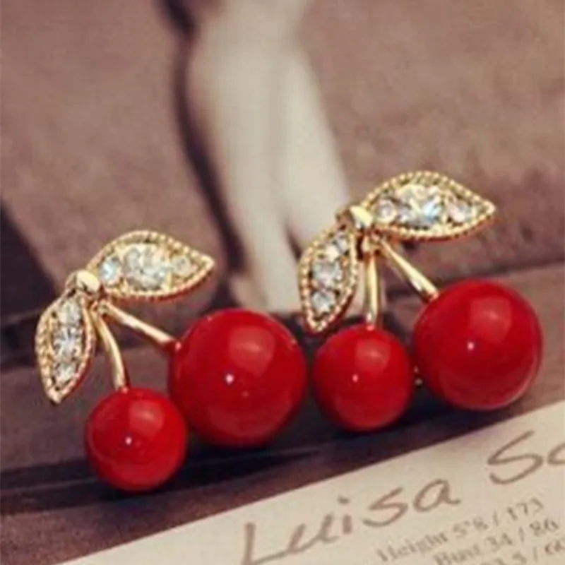 2018 новая модель модной милой красная вишня серьги Стразы листьев из бисера