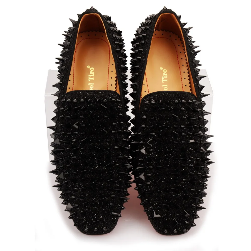 COOL TIRO Handmade Mens Shoes Studded Spike Black sequin drill Loafers Runway Shining Rivets Party Dress Men | Обувь