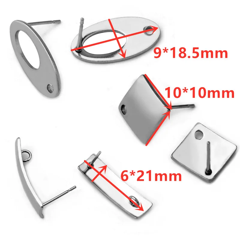 100 шт. квадратные серьги из нержавеющей стали с отверстием для подвешивания