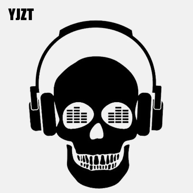 

YJZT 11.4CM*14.3CM Cool Skull Headphones Rock Music Vinly High Quality Car Sticker C22-0618