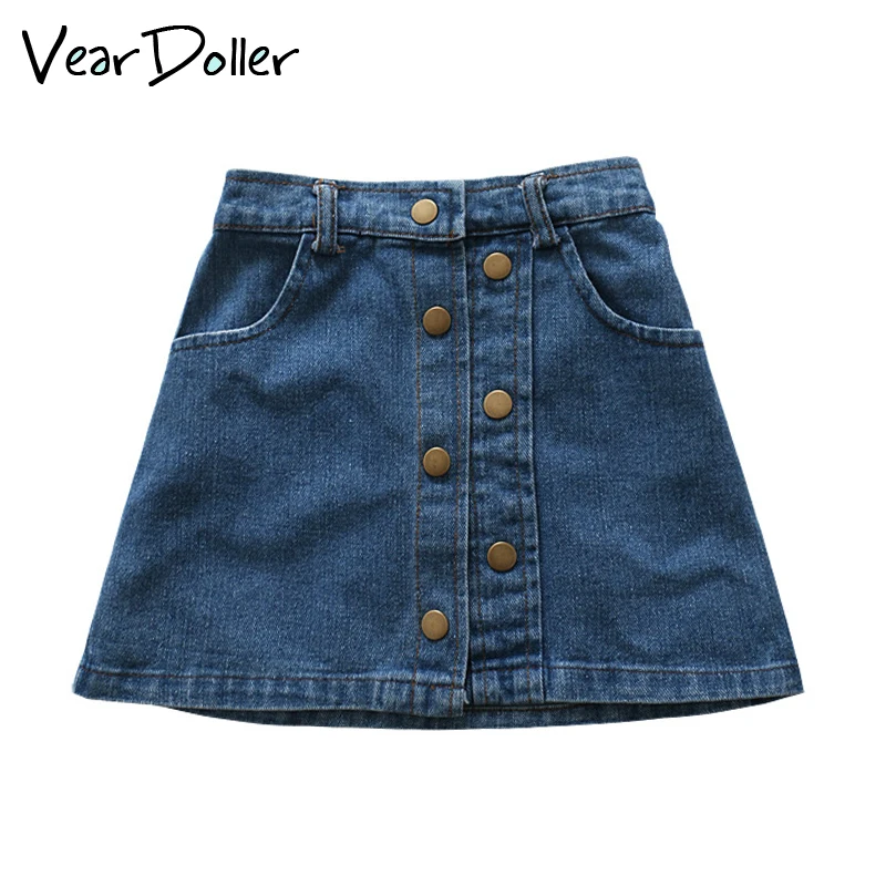 VearDoller/джинсовые юбки для девочек модная двубортная детская одежда новое