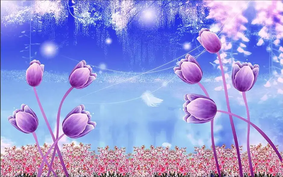 3d фото обои на заказ романтическая и теплая Сказочная страна сказочные тюльпаны