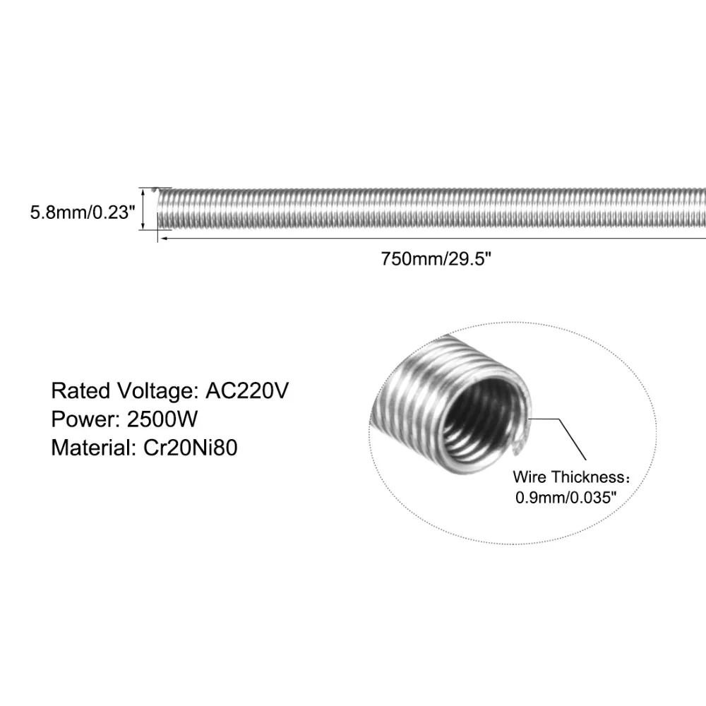 

Uxcell 1pcs 6.3*820mm 5.8x750mm 7.4x1000mm Heating Element Coil Wire AC220V 3000W 2500W 4000W Kiln Furnace Heater Wire