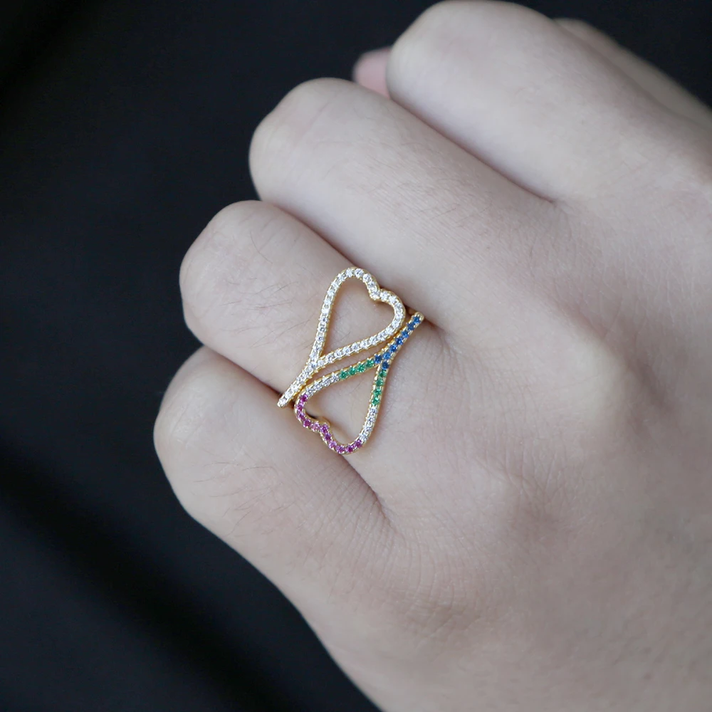 Женские обручальные кольца eternityheart shape rainbow cz простые прозрачные с цирконием для