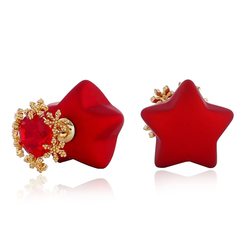 Red Crystal Snowflake Stud Earrings Wedding Party Bridal Heart Star Fashion Jewelry Accessories For Women Gifts | Украшения и