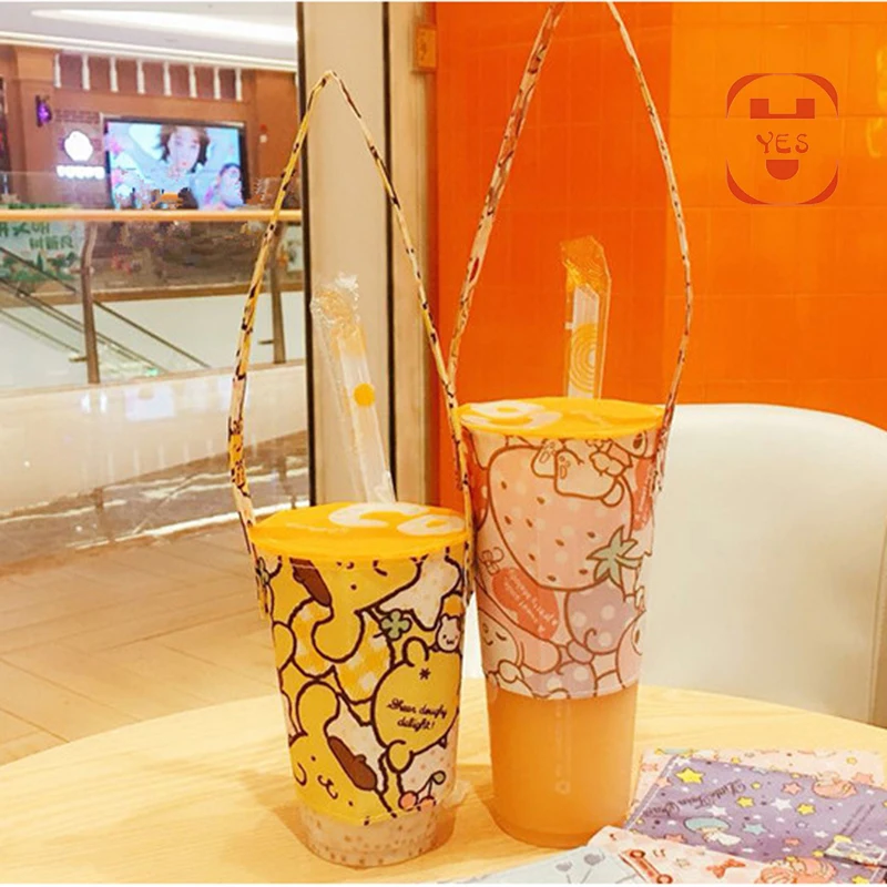 Экологичная сумка для напитков YES Cartoon тканевая тоут с крышкой чашек чая кофе