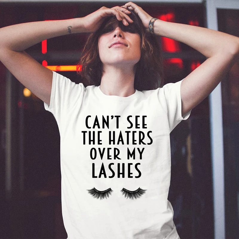 Женская футболка с надписью The Haters Over My Lashes|Футболки| |