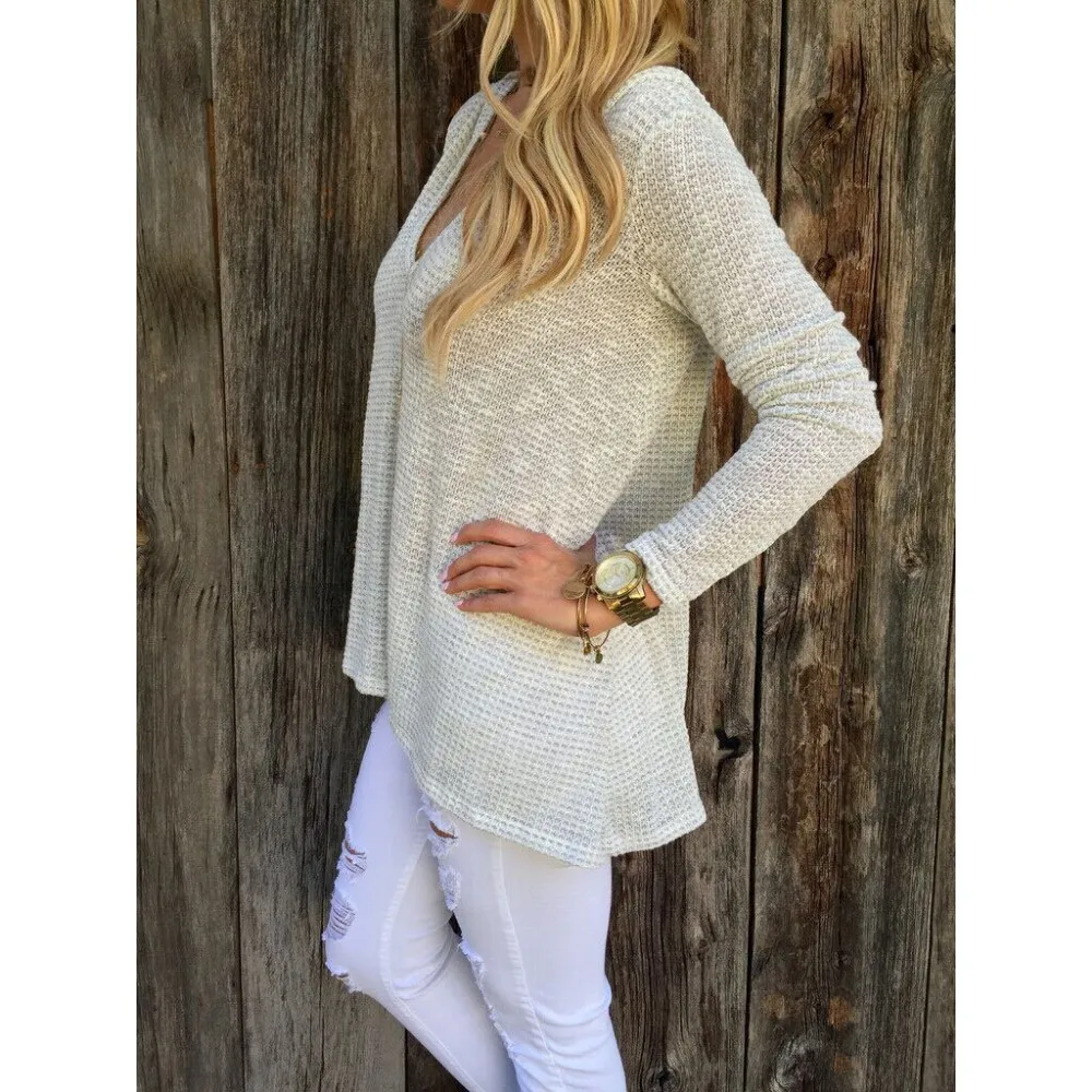 Футболка женская с глубоким V-образным вырезом и капюшоном удобная трикотажная