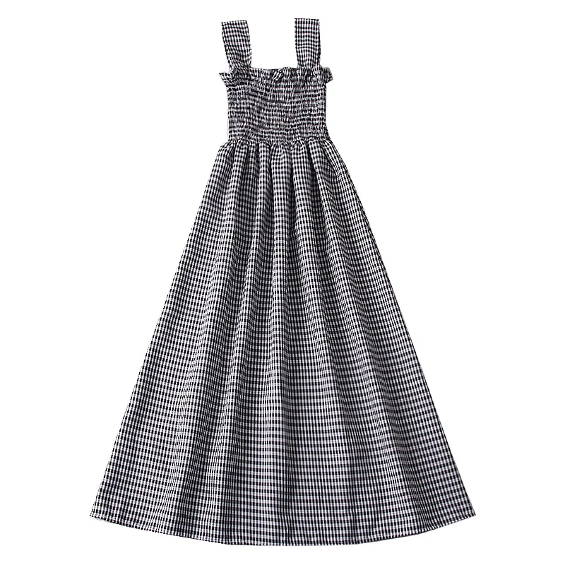2019 летнее женское платье без рукавов с бретельками клетчатое богемное средней
