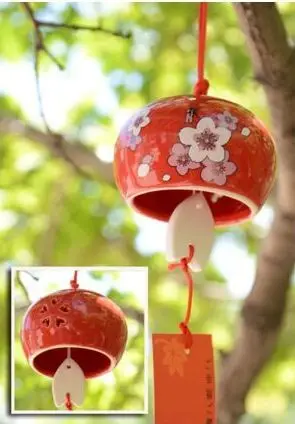 Red cherry blossom Японские керамические колокольчики для сада, подвесные украшения для дома, украшения для дома, подарки - Цвет: Red cherry blossom