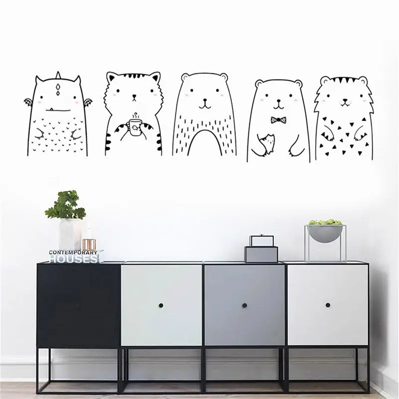 Мультяшные животные DIY настенные стикеры художественный плакат для детской