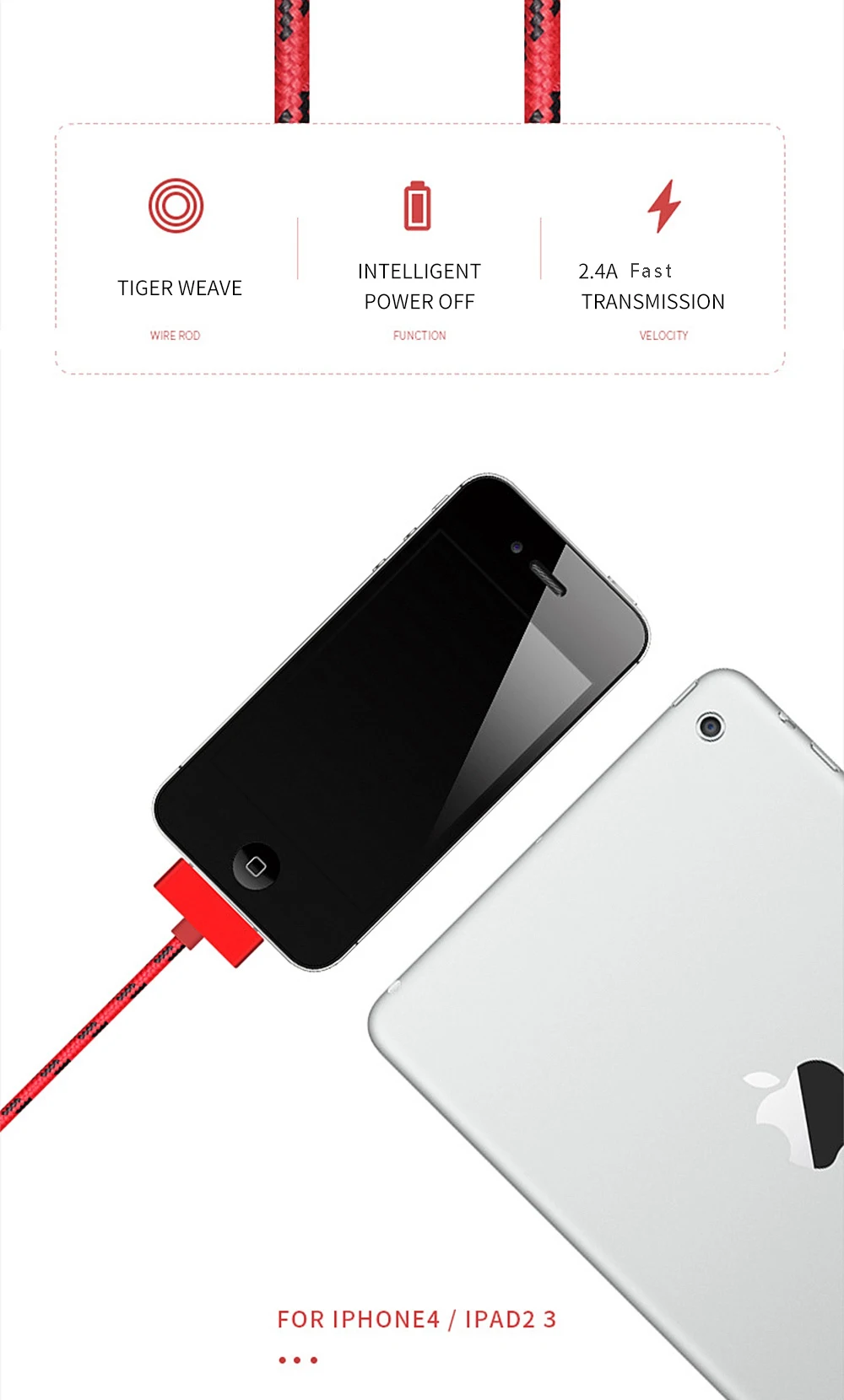 30 Pin USB кабель 2.4A Быстрая зарядка зарядное устройство адаптер синхронизации данных код для iPhone 4 4S 3g S 3g iPad 1 2 3 iPod Nano itouch