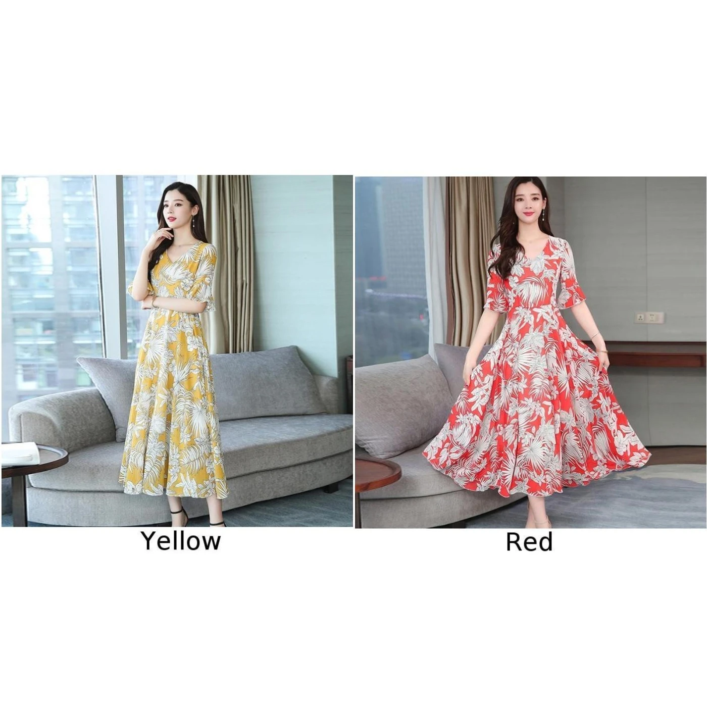 Женское офисное летнее платье с короткими рукавами в цветочек модное