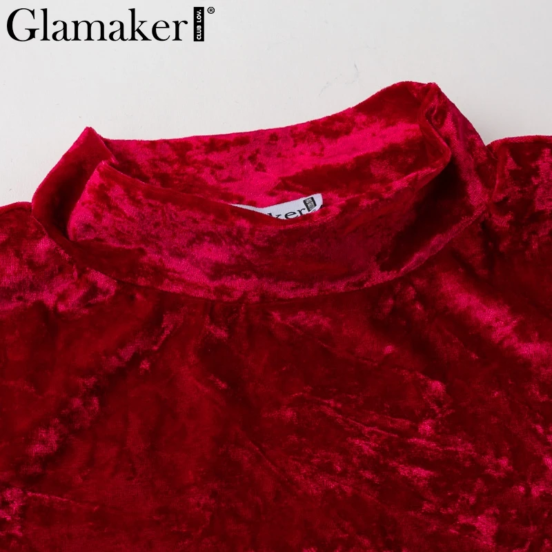 Женский велюровый комбинезон Glamaker красный короткий с длинными рукавами и