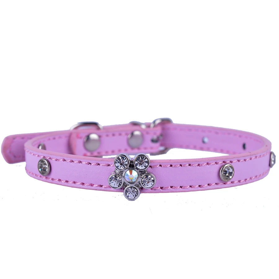 Ошейник для котов Модная обувь из искусственной кожи кошка воротник Rhinestone Цветок Очарование кристаллов шипованных ошейники для кошек маленький питомец собака Товары для кошек