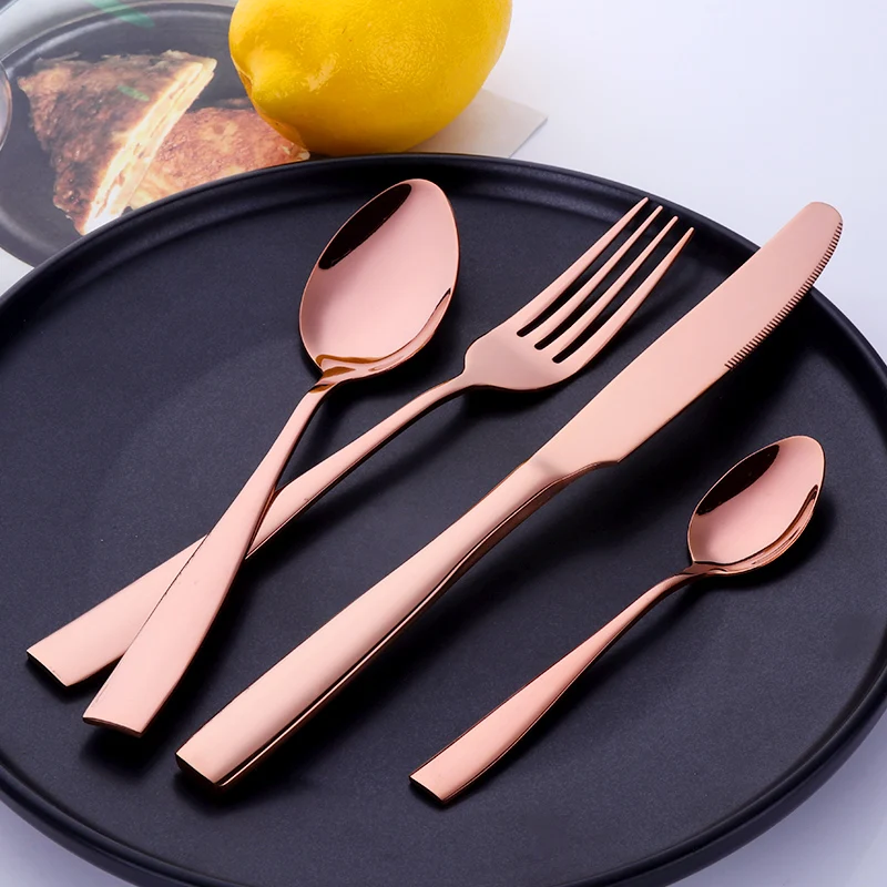 4 Pcs/Set Cutlery Set Rose Gold Stainless Steel Western Dinnerware Kitchen Knives Spoon Fork | Дом и сад