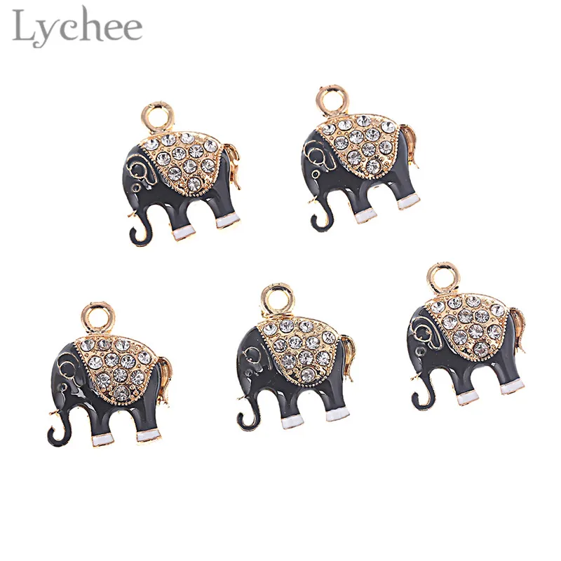 Lychee 5 шт. трендовые сплав кристалл эмаль слон амулеты сделай сам подвеска стразы