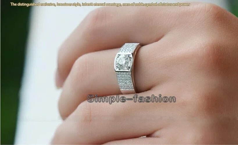 Модные ювелирные изделия Solitaire мужчины Проложить Набор Cz 5A циркон камень 925 пробы серебро обручальное кольцо Размер США 7-13 подарок