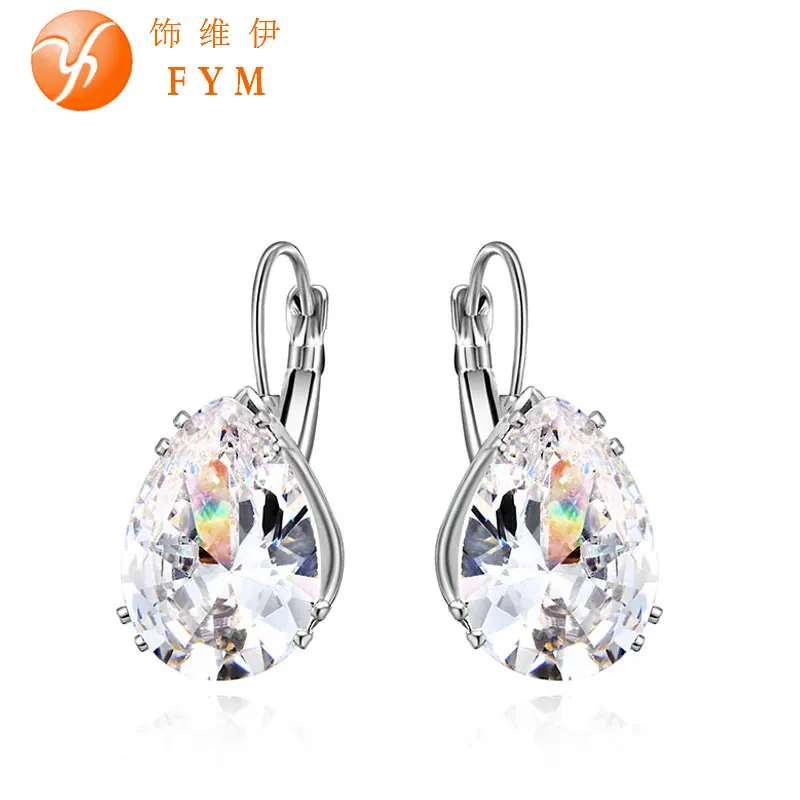 

FYM New Womens Hoop Earrings Big Water Drop Cubic Zircon Austrian Crystal Jewelry Earrings for Women Fashion Bijoux Girls
