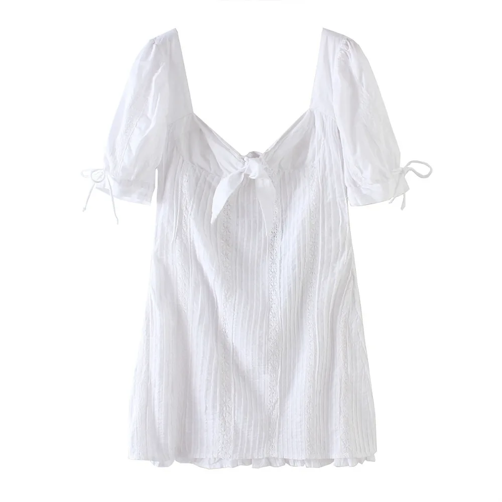 100% хлопок женское винтажное милое платье с завязкой спереди отделкой воланами