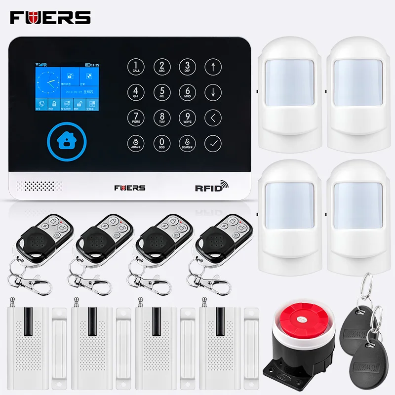 FUERS WG11 GSM беспроводная домашняя охранная сигнализация приложение управление сирена детектор движения датчик дыма 9 язык переключаемый