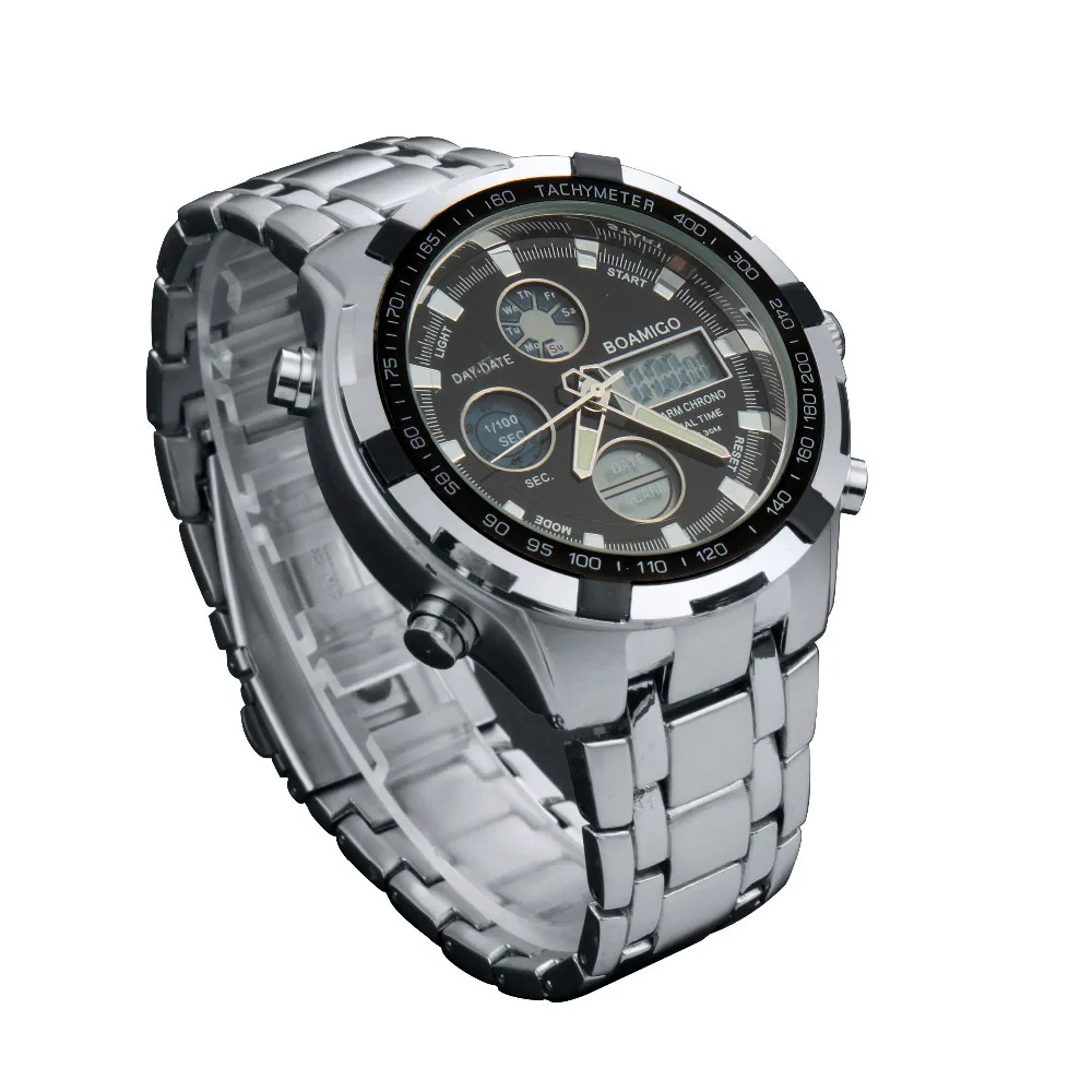 Часы мужские роскошный бренд BOAMIGO военные спортивные часы двойное время