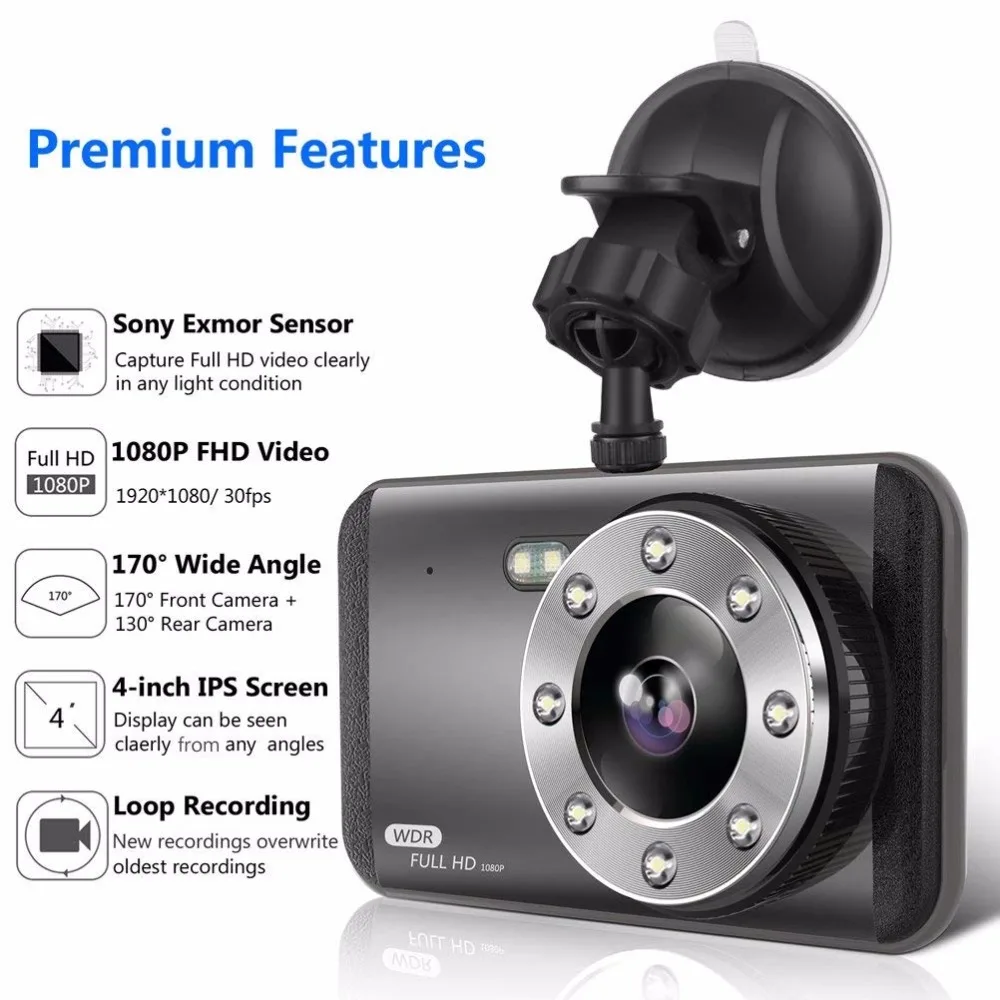 Ecartion 4 "Автомобильный видеорегистратор ADAS Dash Cam две камеры Фронтальная 1080P +