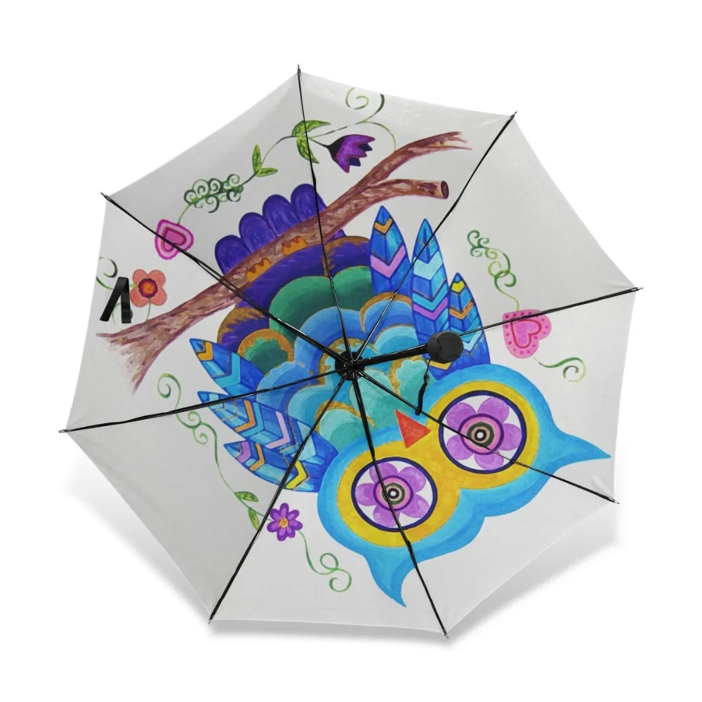 Уникальный Зонт с милой совой полностью автоматический складной зонт тремя