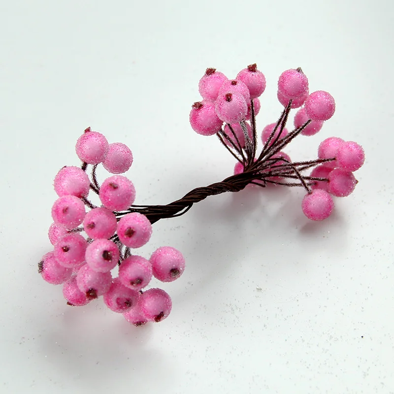 pink Букет из красной вишни, искусственный мини-фруктовый цветок, ягоды, рождественские украшения, 20 шт/40 голов - Цвет: pink