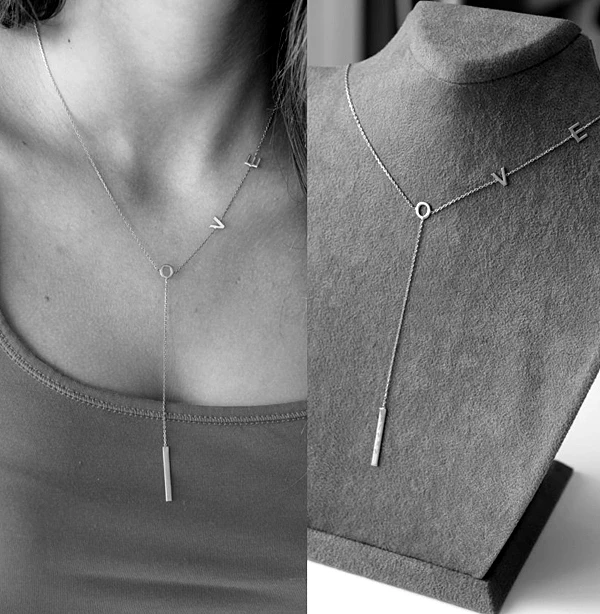 

long chain letters valentines gift love Y lariat silver plated chain necklace fashion