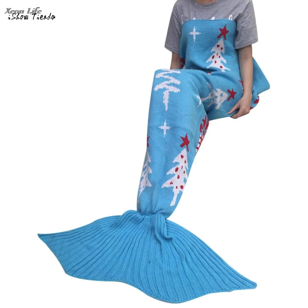 ISHOWTIENDA Новое 1 шт. 180*90 см рождественское вязаное одеяло с хвостом русалки ручной
