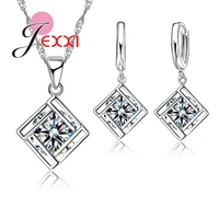 cubic style shiny big cz crystal necklace earrings set fashion jewelry women silver wedding party accessories