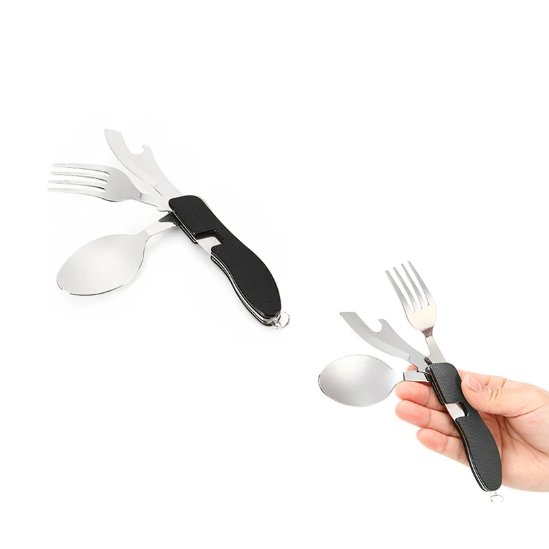 Portable 3 in 1 Stainless Steel Folding Spoon Fork Knife Foldable Tableware for Outdoor Camping Picnic Travel Kits AOTU AT6384 | Спорт и