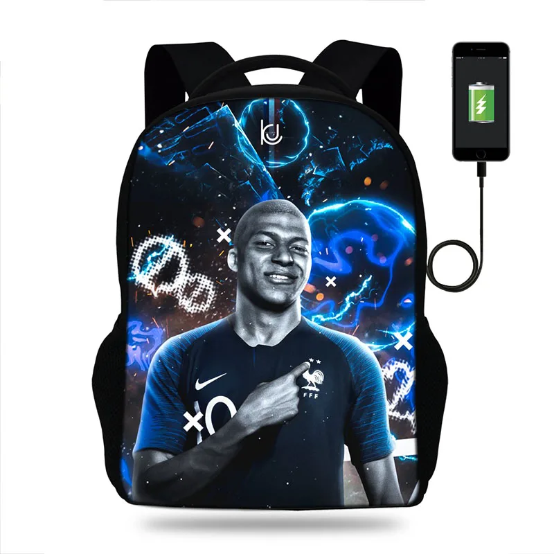 Мужской рюкзак с Usb зарядкой Mbappe школьные сумки принтом для ноутбука компьютера