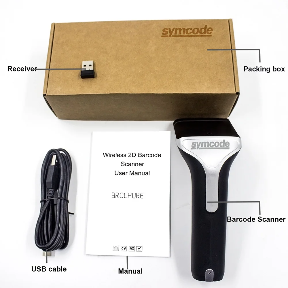 Беспроводной 2D сканер штрих кодов Symcode 1D/2D 2 4 ГГц USB беспроводной считыватель с 100