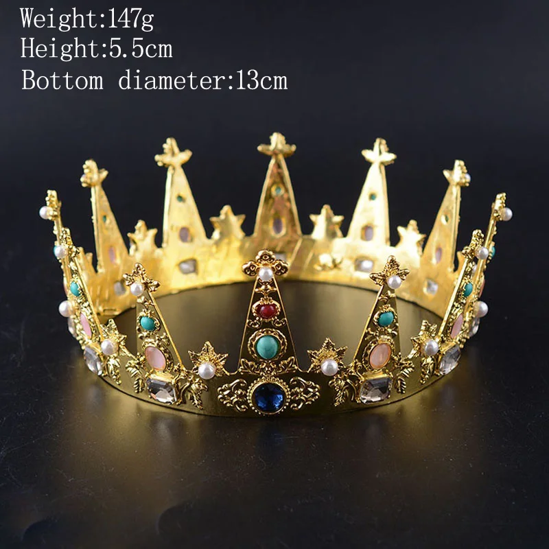 Короны King queen для женщин, свадебная тиара, полная круглая диадема, роскошные стразы, свадебные аксессуары для волос coroa de novia
