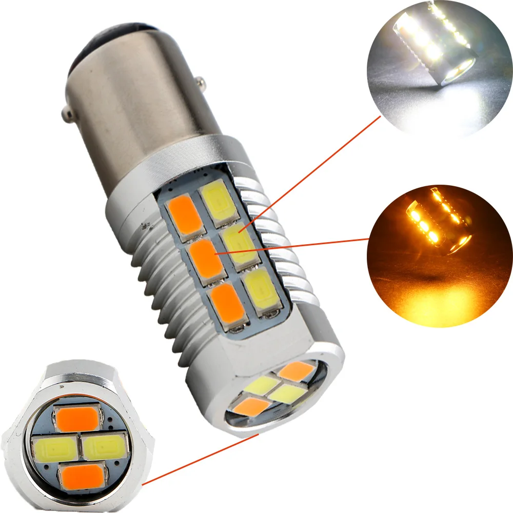 100PCS/lot 1157 BAY15D 3157 7443 5630 22 SMD LED Dual Colors Amber/White Switchback DRL Parking Turn Signal Light Lamp | Автомобили и