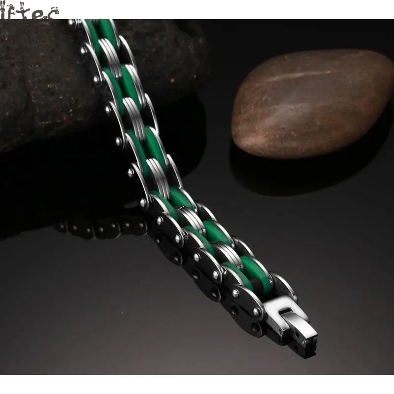 Iftec в стиле панк Нержавеющая сталь браслет Для мужчин ювелирные изделия зеленый